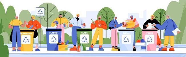 Garbage separation, waste sorting, recycle concept vector