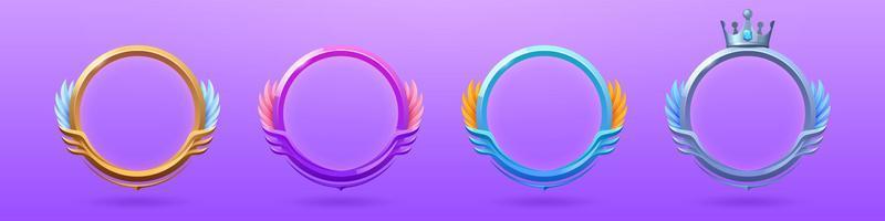 Game avatar frames with feathers and crown vector