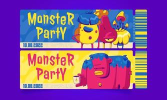 boletos de dibujos animados para fiesta de monstruos, invitación