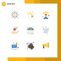 Mobile Interface Flat Color Set of 9 Pictograms of protection protection down insurance star Editable Vector Design Elements