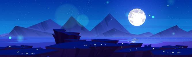 Night sky, mountain landscape cartoon illustration vector