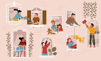 Neighbors communication friendly people in windows vector