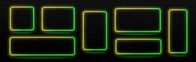 Neon frames, isolated colorful led borders set vector