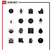 Pack of 16 creative Solid Glyphs of feel ship checklist transportation good Editable Vector Design Elements