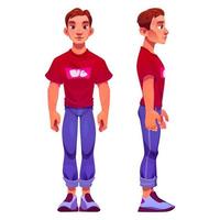 Young man cartoon character front and side view vector