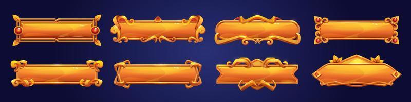 Golden game frames, medieval banners, buttons vector