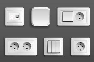 Electric sockets and switches on wall vector