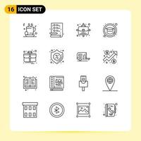 Set of 16 Vector Outlines on Grid for badge thing opportunity portfolio graduation cap Editable Vector Design Elements