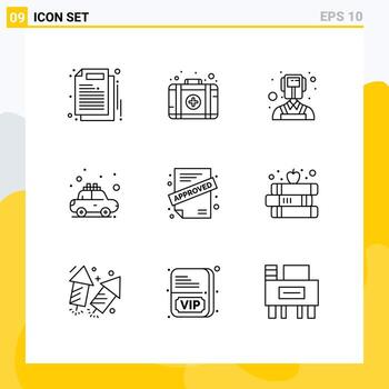 Modern Set of 9 Outlines and symbols such as book approved professions application transport Editable Vector Design Elements