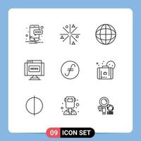 Mobile Interface Outline Set of 9 Pictograms of crypto currency coin internet fair coin journal Editable Vector Design Elements