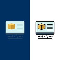 Computer Box Internet Monitor  Icons Flat and Line Filled Icon Set Vector Blue Background