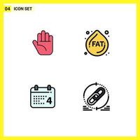 Mobile Interface Filledline Flat Color Set of 4 Pictograms of stop link droop day web Editable Vector Design Elements