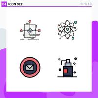 Mobile Interface Filledline Flat Color Set of 4 Pictograms of algorithm mail pattern particle sharp Editable Vector Design Elements