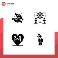 Modern Set of 4 Solid Glyphs Pictograph of candy heart sweets star mom Editable Vector Design Elements