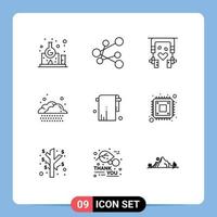 Set of 9 Commercial Outlines pack for towel jack music bathroom rain Editable Vector Design Elements