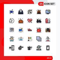 Set of 25 Modern UI Icons Symbols Signs for clock security drawing monitor back bag Editable Vector Design Elements