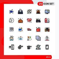 conjunto de 25 iconos modernos de la interfaz de usuario signos de símbolos para el monitor de dibujo de seguridad del reloj elementos de diseño vectorial editables de la bolsa trasera vector