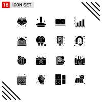 Mobile Interface Solid Glyph Set of 16 Pictograms of strawberry graph cue chart analysis Editable Vector Design Elements