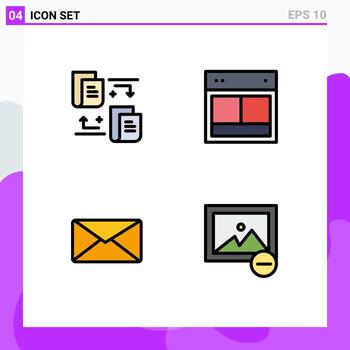 4 User Interface Filledline Flat Color Pack of modern Signs and Symbols of files email design web interface Editable Vector Design Elements