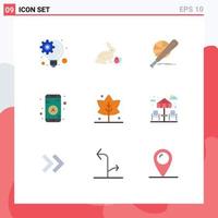 Editable Vector Line Pack of 9 Simple Flat Colors of giving leaf basket navigation gps Editable Vector Design Elements