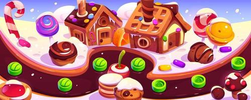 Candy planet game ui level map, cartoon 2d menu vector