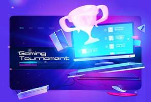 Gaming tournament cartoon landing, online sport vector