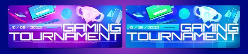 Gaming tournament, cyber games competition banners vector