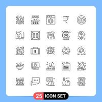 Modern Set of 25 Lines Pictograph of wreath award app achievement coin Editable Vector Design Elements