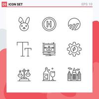 Universal Icon Symbols Group of 9 Modern Outlines of energy notification crypto laptop text Editable Vector Design Elements
