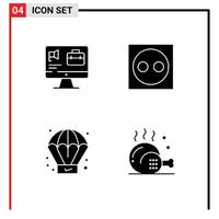 Group of 4 Modern Solid Glyphs Set for computer creative job electronic product Editable Vector Design Elements