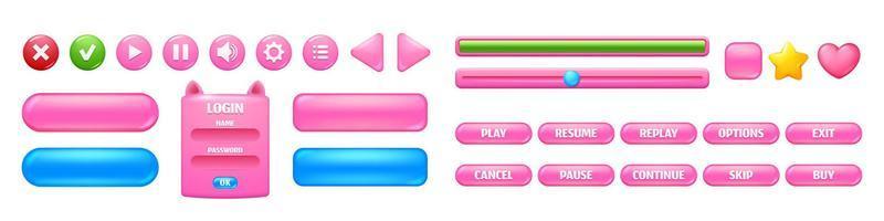 Game menu interface, pink and blue glossy buttons vector