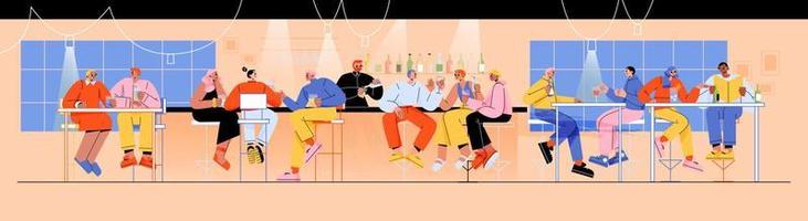 People drinking alcohol in bar sit on high chairs vector