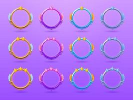 Round ui game avatar frames, fantasy borders set vector