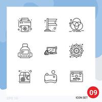 9 Universal Outlines Set for Web and Mobile Applications lock padlock alignment computer school Editable Vector Design Elements