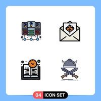 Group of 4 Filledline Flat Colors Signs and Symbols for database server education time card mail battle Editable Vector Design Elements