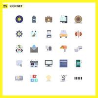 grupo de 25 signos y símbolos de colores planos para elementos de diseño de vectores editables de bolso de computadora de detergente de educación de donas