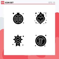 Group of 4 Modern Solid Glyphs Set for cooking award meal love winner Editable Vector Design Elements