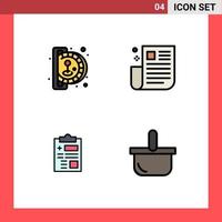 Set of 4 Vector Filledline Flat Colors on Grid for insert coin report play newspaper health Editable Vector Design Elements