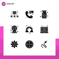 9 Thematic Vector Solid Glyphs and Editable Symbols of cloud pin care love medicine Editable Vector Design Elements