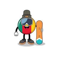 Mascot cartoon of cameroon flag snowboard player vector