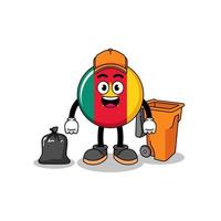 Illustration of cameroon flag cartoon as a garbage collector vector
