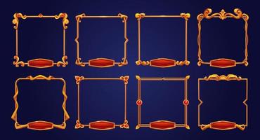 Vintage golden frames with red buttons for game vector