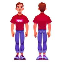 Young man cartoon character front and back view vector