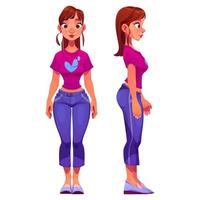 Standing pretty woman in front and side view vector