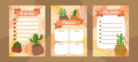 Flat Journal Template Cactus Succulent Table vector