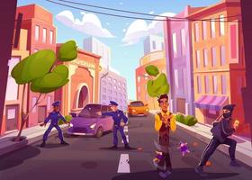 calle de la ciudad con personajes en la carretera, ilustración vector