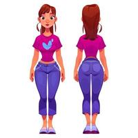 Standing young woman in front and back view vector