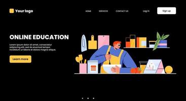 banner de educación en línea con hombre estudiando cocina vector