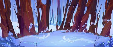 paisaje de bosque de invierno con nieve y árboles desnudos vector