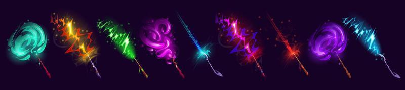 Set of magic wands with vfx light effect, vector